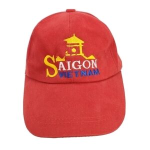 Vintage Saigon Vietnam Strapback Baseball Cap Hat Red Embroidered